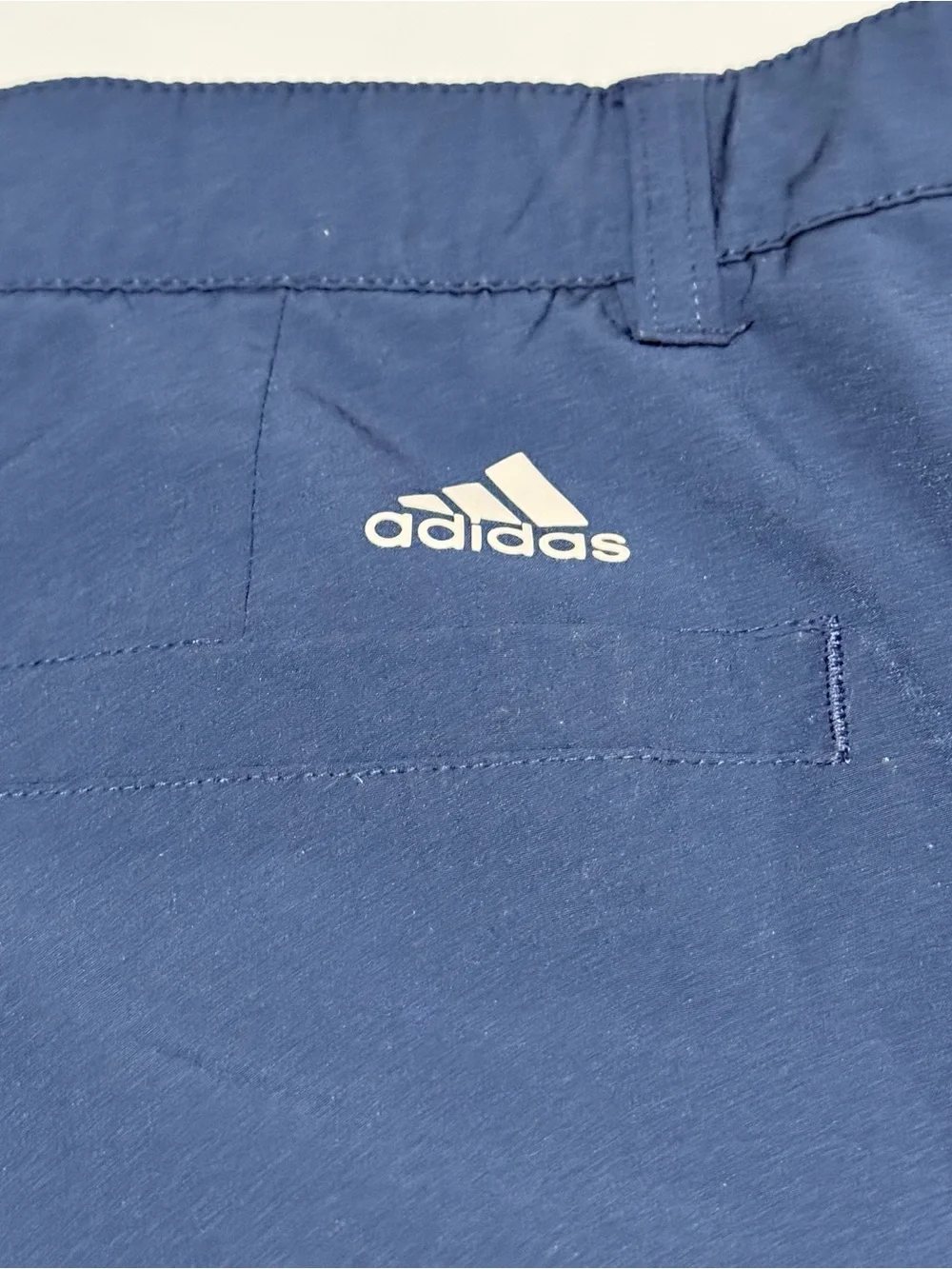 adidas Men’s Blue Solid Athletic Shorts Flat Front Pockets Logo Polyester